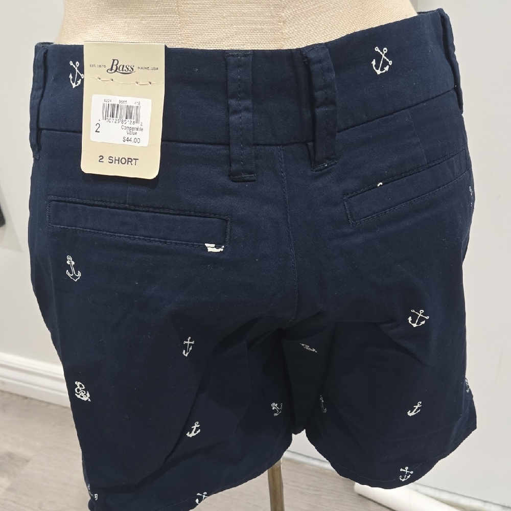 Bass Dark Blue Anchor Pattern Women's Shorts Size 2 Short New With Tags